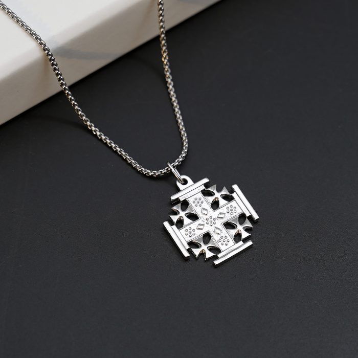 吊坠十字架-耶路撒冷-亮白色-925银-2.0cm（送60厘米钛钢链） Catholic religious art