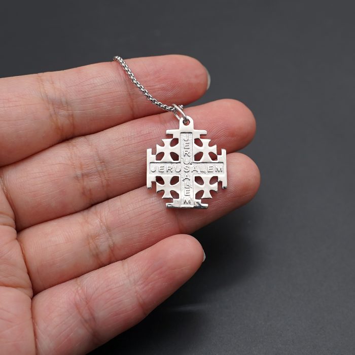 吊坠十字架-耶路撒冷-亮白色-925银-2.0cm（送60厘米钛钢链） Catholic religious art