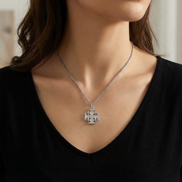 吊坠十字架-耶路撒冷-亮白色-925银-2.0cm（送60厘米钛钢链） Catholic religious art