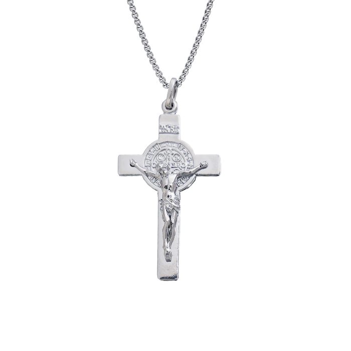 IC05CR001R 十字架-本笃-电白-925银-3.5×2.1CM(送60厘米钛钢链) Catholic religious art