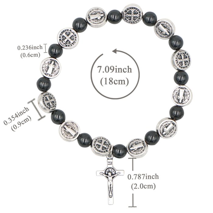 弹力手链手串-圣本笃-赤铁矿 Catholic religious art