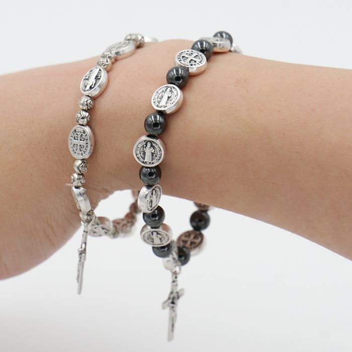 弹力手链手串-圣本笃-赤铁矿 Catholic religious art