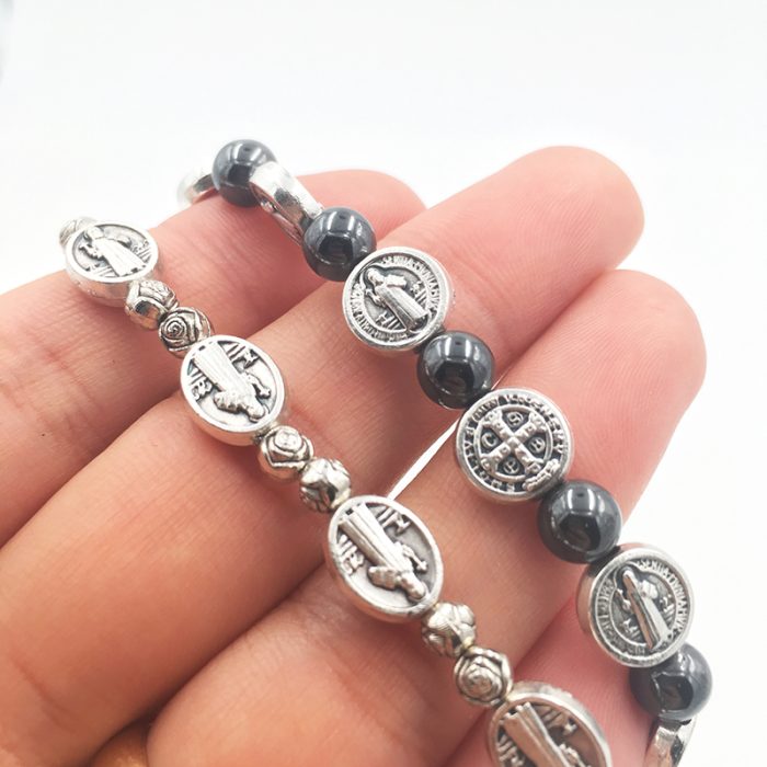 弹力手链手串-圣本笃-赤铁矿 Catholic religious art