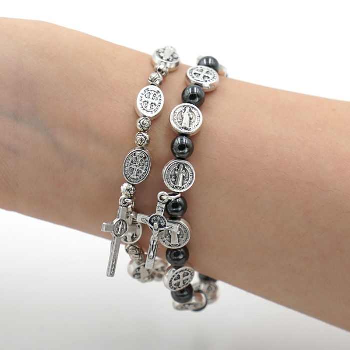 弹力手链手串-圣本笃-赤铁矿 Catholic religious art