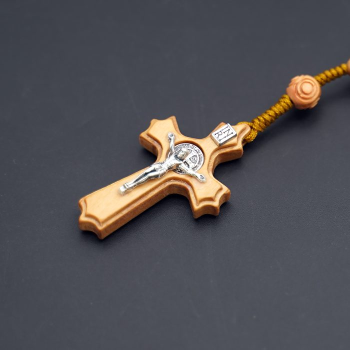 玫瑰念珠-橄榄木椭圆珠-绳编-花纹珠-异形十字-6x9mm Catholic religious art