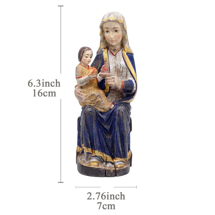 【现货】木雕-玛丽亚采尔圣母坐姿-圣像摆件-复古金边-16cm Catholic religious art