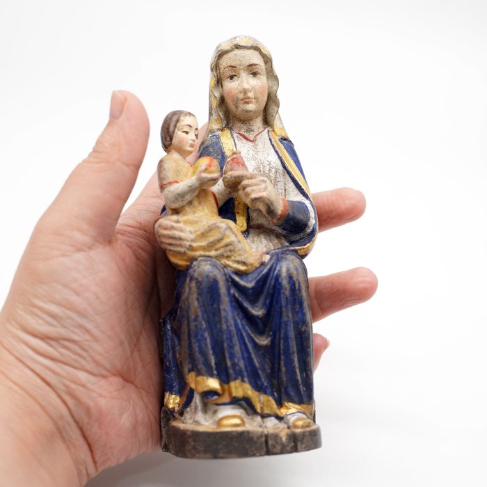 【现货】木雕-玛丽亚采尔圣母坐姿-圣像摆件-复古金边-16cm Catholic religious art
