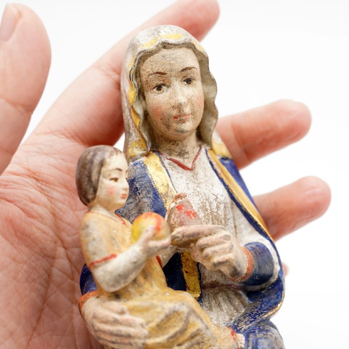 【现货】木雕-玛丽亚采尔圣母坐姿-圣像摆件-复古金边-16cm Catholic religious art