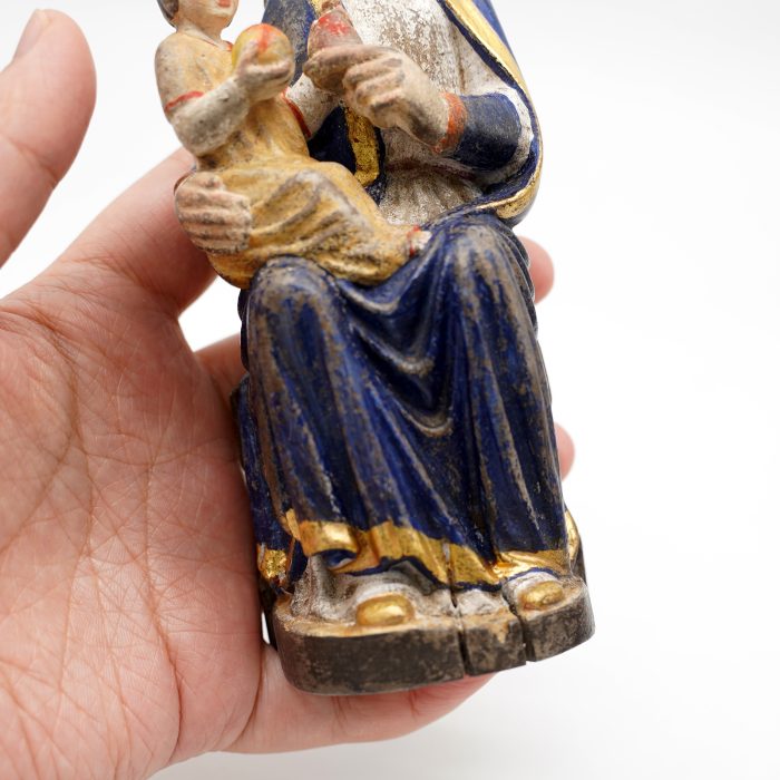 【现货】木雕-玛丽亚采尔圣母坐姿-圣像摆件-复古金边-16cm Catholic religious art