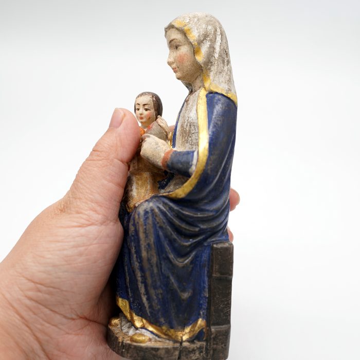 【现货】木雕-玛丽亚采尔圣母坐姿-圣像摆件-复古金边-16cm Catholic religious art
