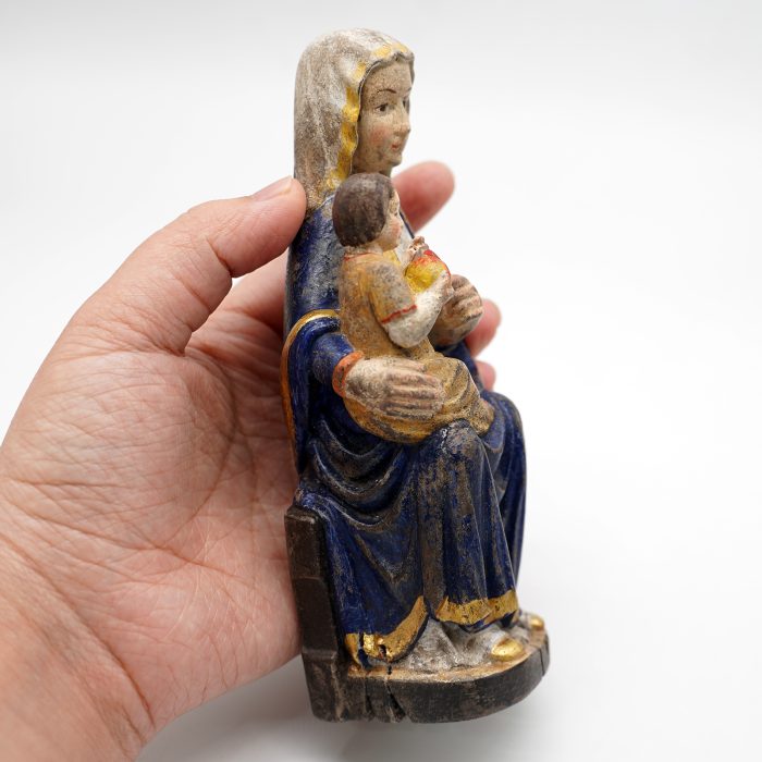 【现货】木雕-玛丽亚采尔圣母坐姿-圣像摆件-复古金边-16cm Catholic religious art