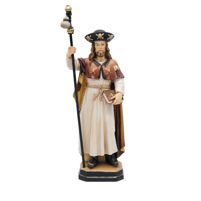 【现货】木雕-阿尔卑斯木雕-圣雅阁伯-彩色-21cm Catholic religious art