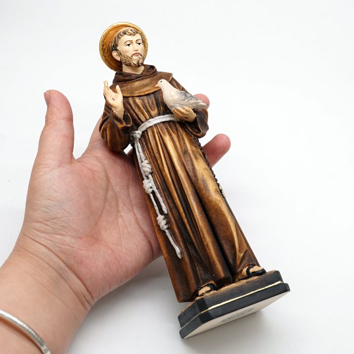 【现货】木雕-圣方济各与和平鸽木雕圣像-21厘米 Catholic religious art