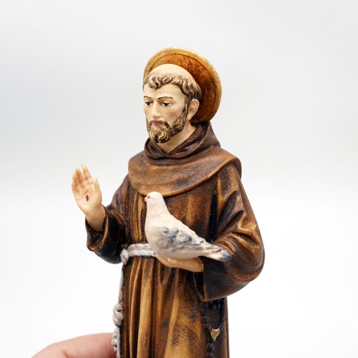 【现货】木雕-圣方济各与和平鸽木雕圣像-21厘米 Catholic religious art