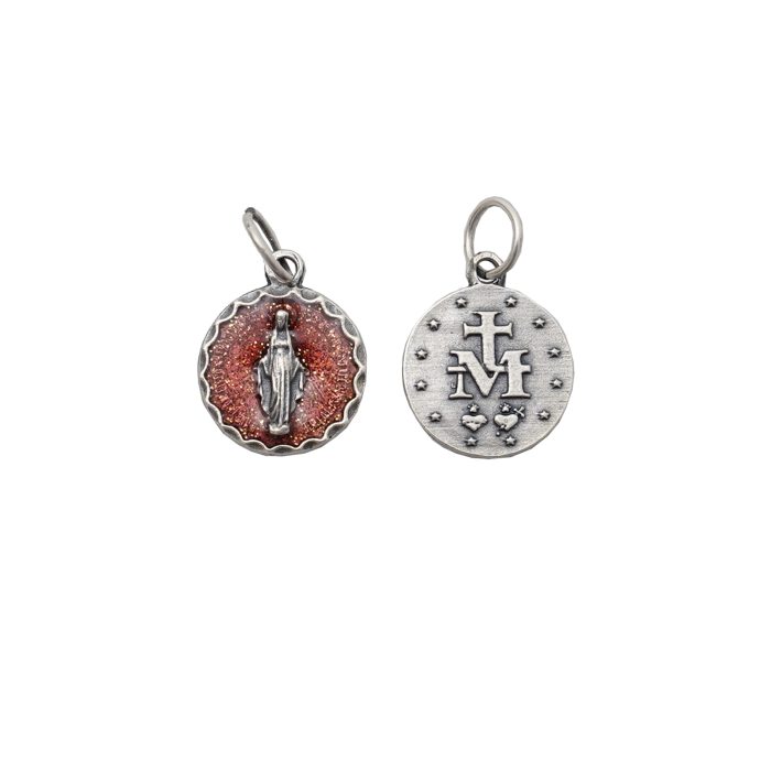 DIY小吊牌-显灵圣母-锌合金-红珐琅-1.4cm Catholic religious art