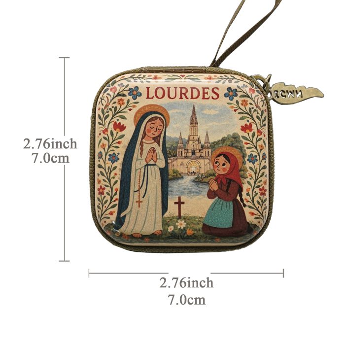 金属念珠包-卡通露德圣母 (Our Lady of Lourdes)-拉链款-7x7cm厚度3.3cm Catholic religious art