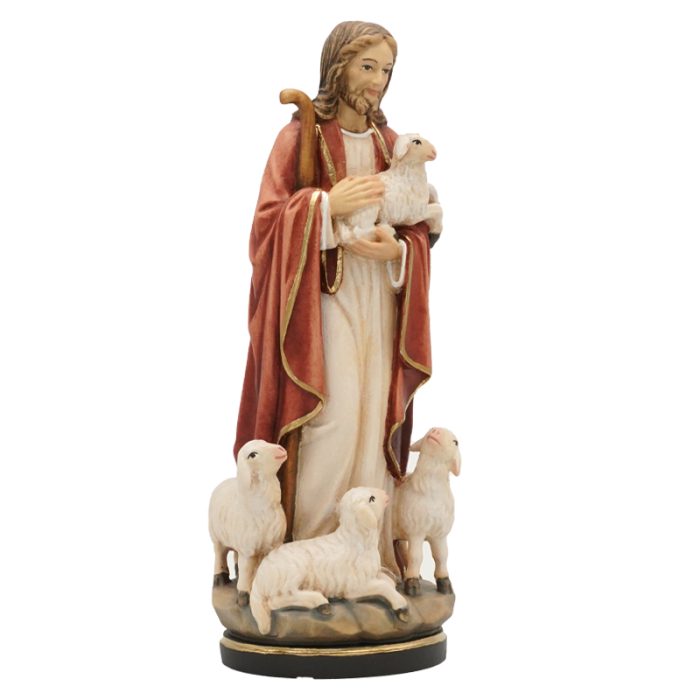 【现货】木雕-耶稣善牧-20厘米-彩色 Catholic religious art