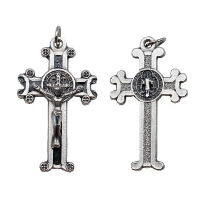 DIY十字架-圣本笃-镀银合金-黑珐琅-4x2.5cm