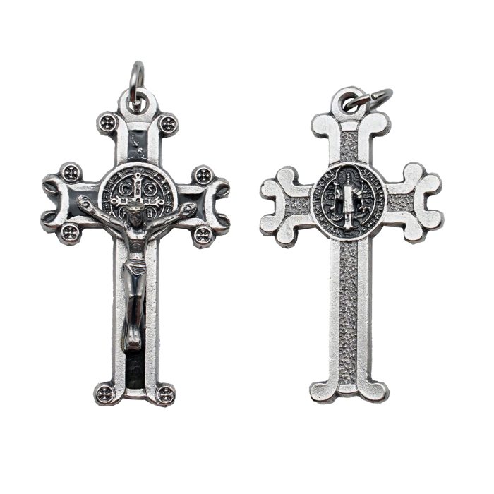 2 DIY十字架-圣本笃-镀银合金-黑珐琅-4x2.5cm Catholic religious art