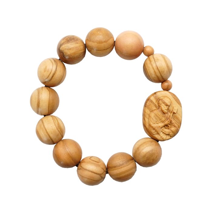 弹力手链-橄榄木圆珠-伯多禄与保禄-15mm配5mm Catholic religious art