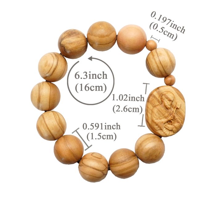 弹力手链-橄榄木圆珠-伯多禄与保禄-15mm配5mm Catholic religious art