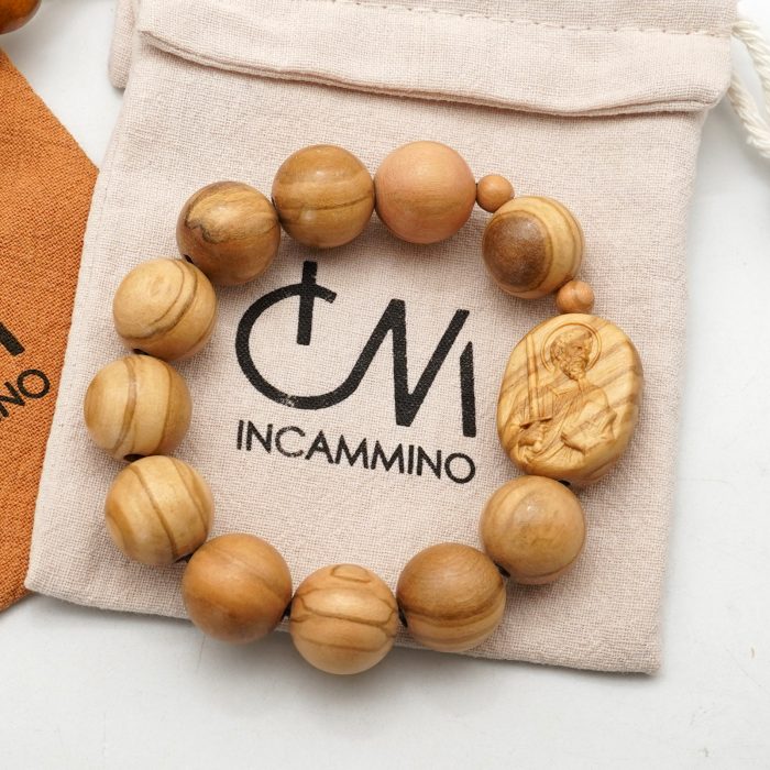 弹力手链-橄榄木圆珠-伯多禄与保禄-15mm配5mm Catholic religious art