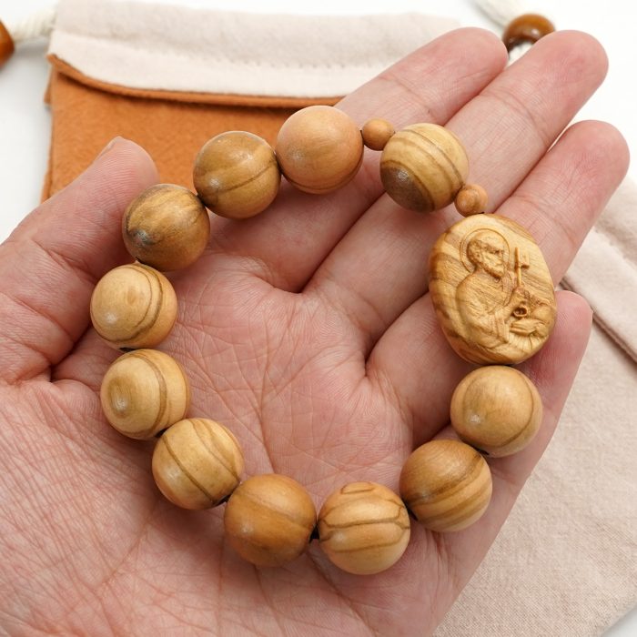 弹力手链-橄榄木圆珠-伯多禄与保禄-15mm配5mm Catholic religious art