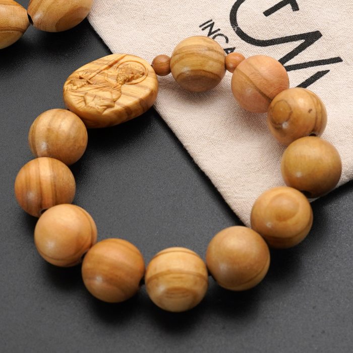 弹力手链-橄榄木圆珠-伯多禄与保禄-15mm配5mm Catholic religious art