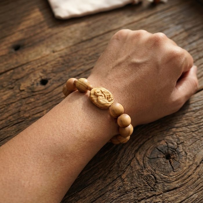 弹力手链-橄榄木圆珠-伯多禄与保禄-15mm配5mm Catholic religious art