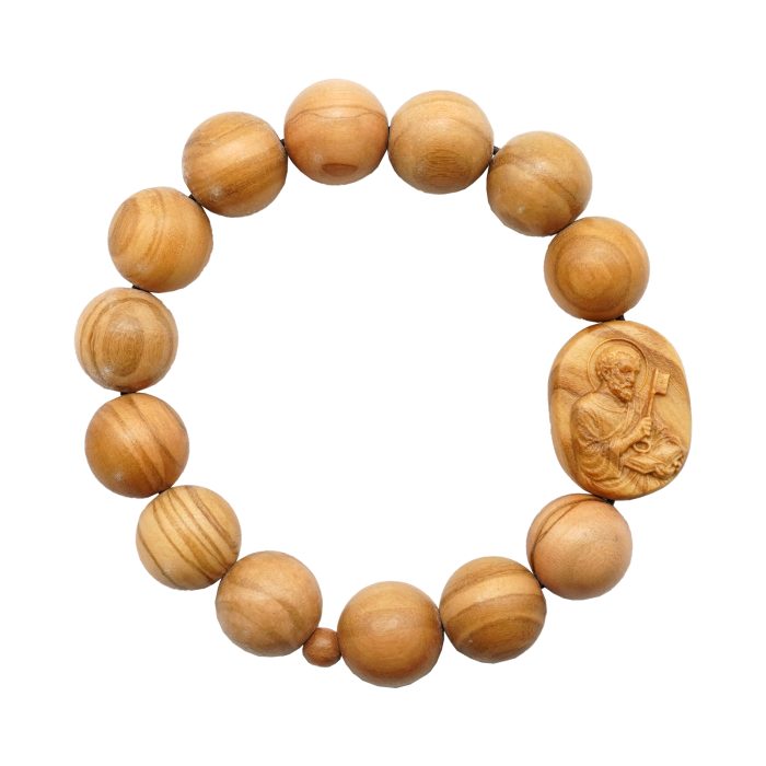 弹力手链-橄榄木圆珠-伯多禄与保禄-15mm配5mm Catholic religious art