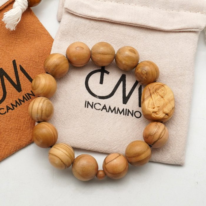 弹力手链-橄榄木圆珠-伯多禄与保禄-15mm配5mm Catholic religious art