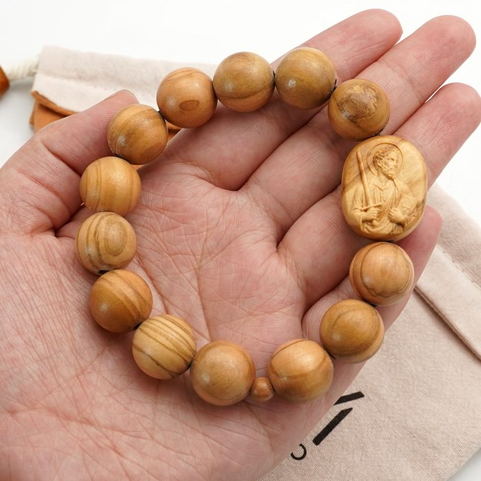 弹力手链-橄榄木圆珠-伯多禄与保禄-15mm配5mm Catholic religious art