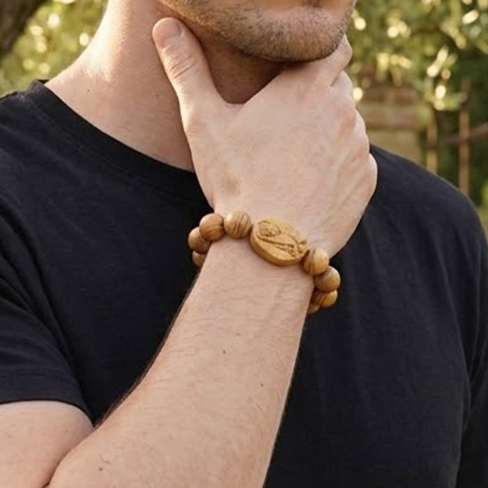 弹力手链-橄榄木圆珠-伯多禄与保禄-15mm配5mm Catholic religious art