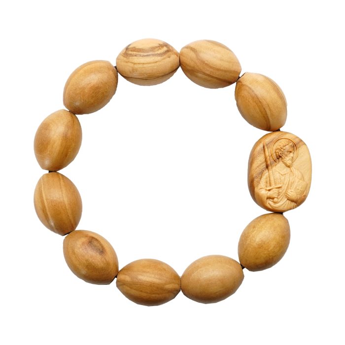 弹力手链-橄榄木椭圆珠-伯多禄与保禄-15mmx20mm Catholic religious art