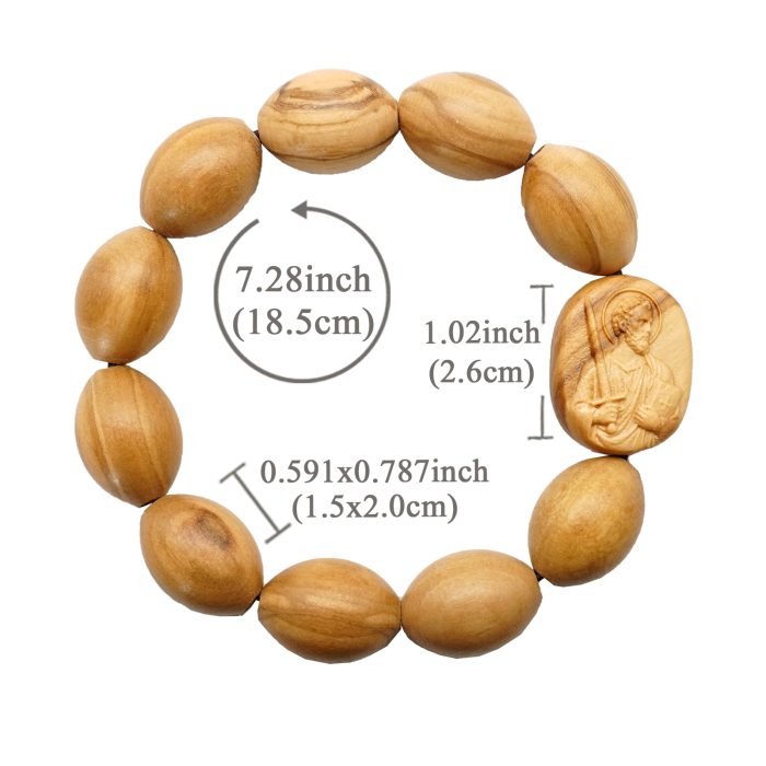 弹力手链-橄榄木椭圆珠-伯多禄与保禄-15mmx20mm Catholic religious art