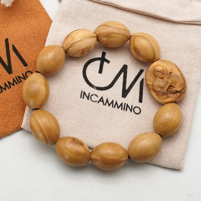 弹力手链-橄榄木椭圆珠-伯多禄与保禄-15mmx20mm Catholic religious art