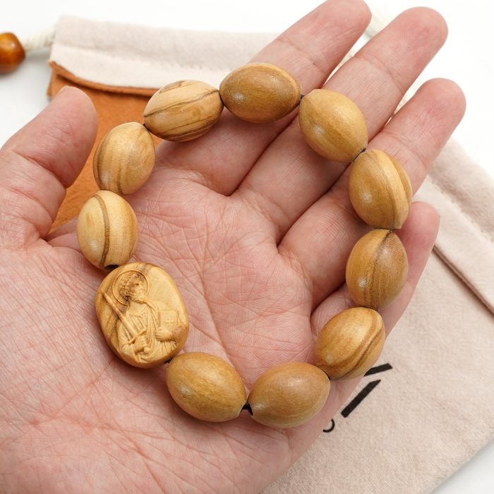 弹力手链-橄榄木椭圆珠-伯多禄与保禄-15mmx20mm Catholic religious art