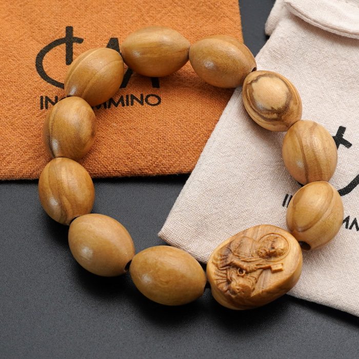 弹力手链-橄榄木椭圆珠-伯多禄与保禄-15mmx20mm Catholic religious art