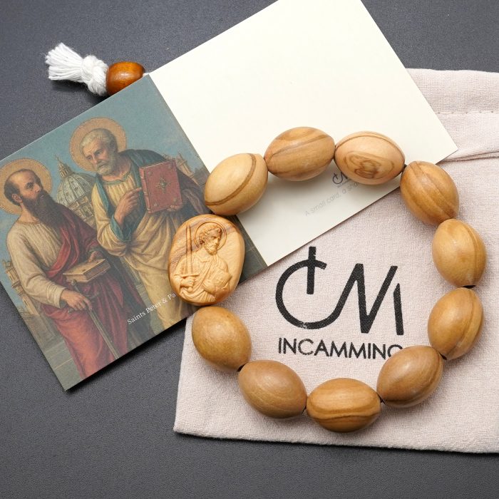 弹力手链-橄榄木椭圆珠-伯多禄与保禄-15mmx20mm Catholic religious art