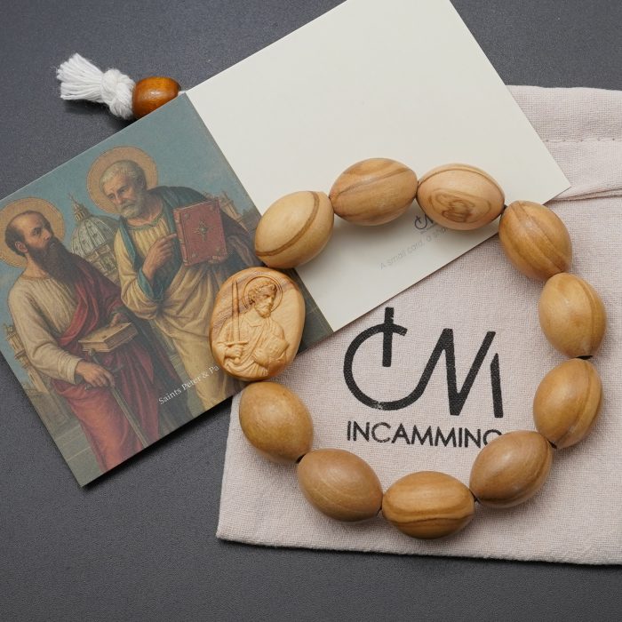 弹力手链-橄榄木椭圆珠-伯多禄与保禄-15mmx20mm Catholic religious art