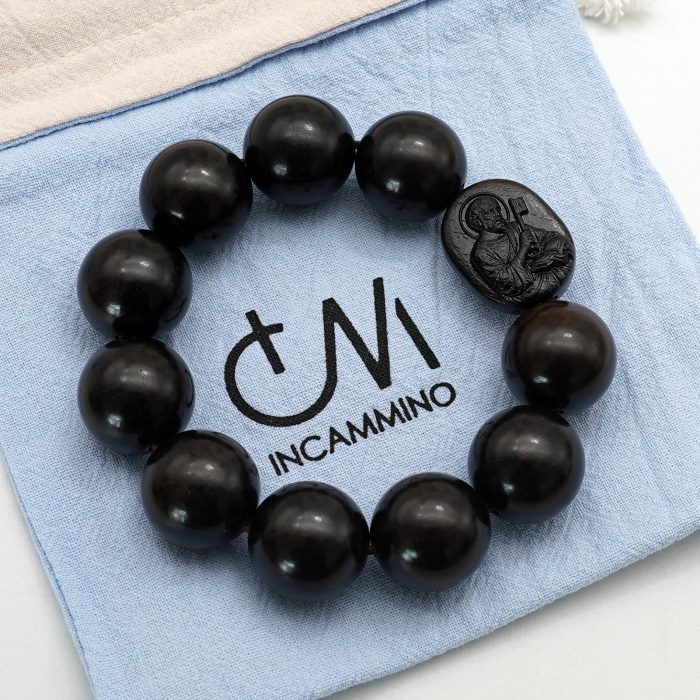 弹力手链-黑檀-伯多禄与保禄-20mm Catholic religious art