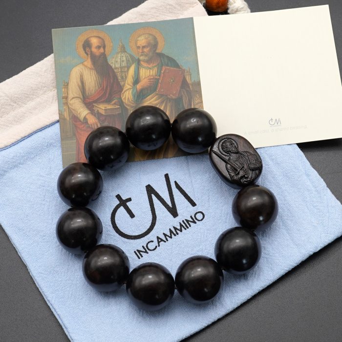弹力手链-黑檀-伯多禄与保禄-20mm Catholic religious art