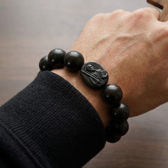 弹力手链-黑檀-伯多禄与保禄-20mm Catholic religious art