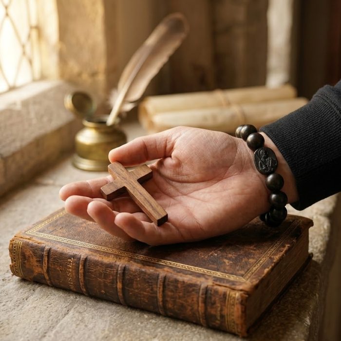 弹力手链-黑檀-伯多禄与保禄-20mm Catholic religious art