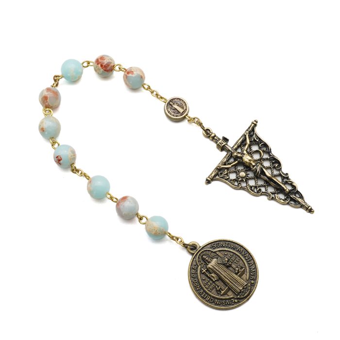 九珠串经-本笃-镂空-古铜色-寿山石8mm Catholic religious art