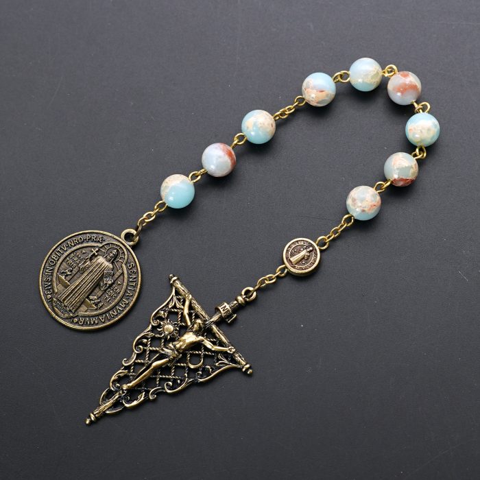 九珠串经-本笃-镂空-古铜色-寿山石8mm Catholic religious art