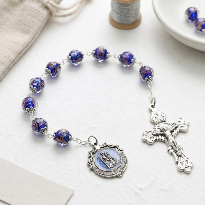 九珠串经-基多福-蓝色/红色珐琅彩-琉璃珠-10mm Catholic religious art