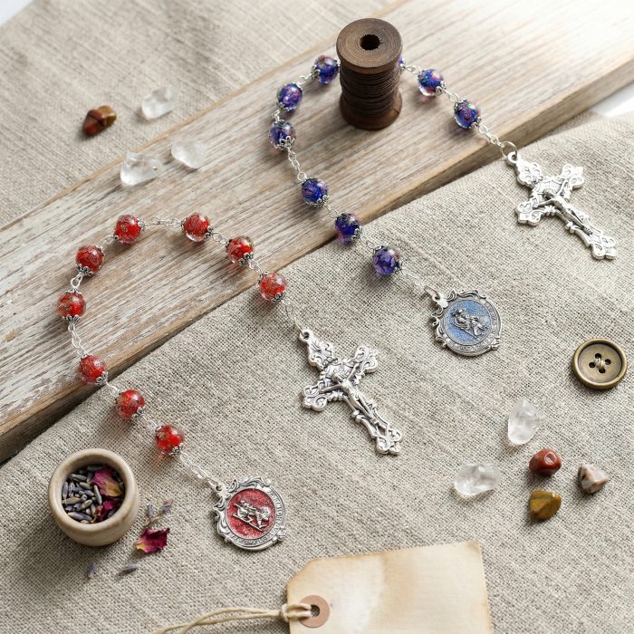 九珠串经-基多福-蓝色/红色珐琅彩-琉璃珠-10mm Catholic religious art