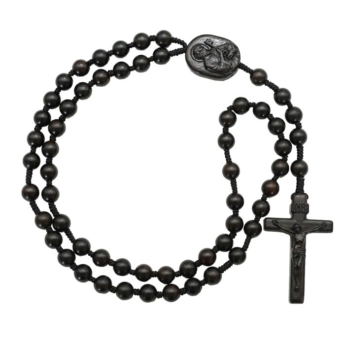 玫瑰念珠-黑檀-伯多禄与保禄-绳编-原创-8mm Catholic religious art