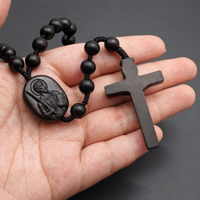 玫瑰念珠-黑檀-伯多禄与保禄-绳编-原创-8mm Catholic religious art